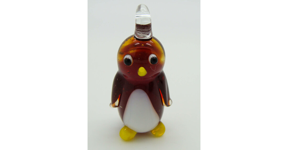 Pendentif Vintage Années 70 - Collier Pingouin émail Cloisonné Marron